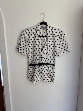 Belle Fashions Polka Dot Peplum Blouse Made in USA Black & White Retro Top